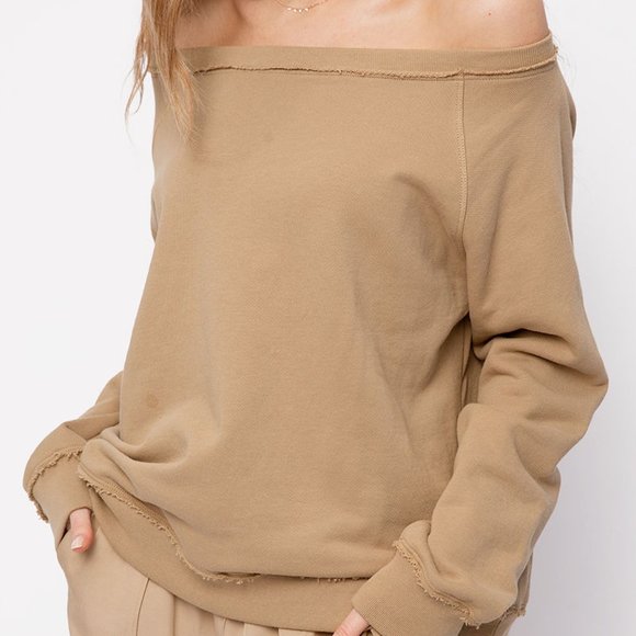 ATM Off-the-Shoulder Sweatshirt in Dune - Picture 2 of 4